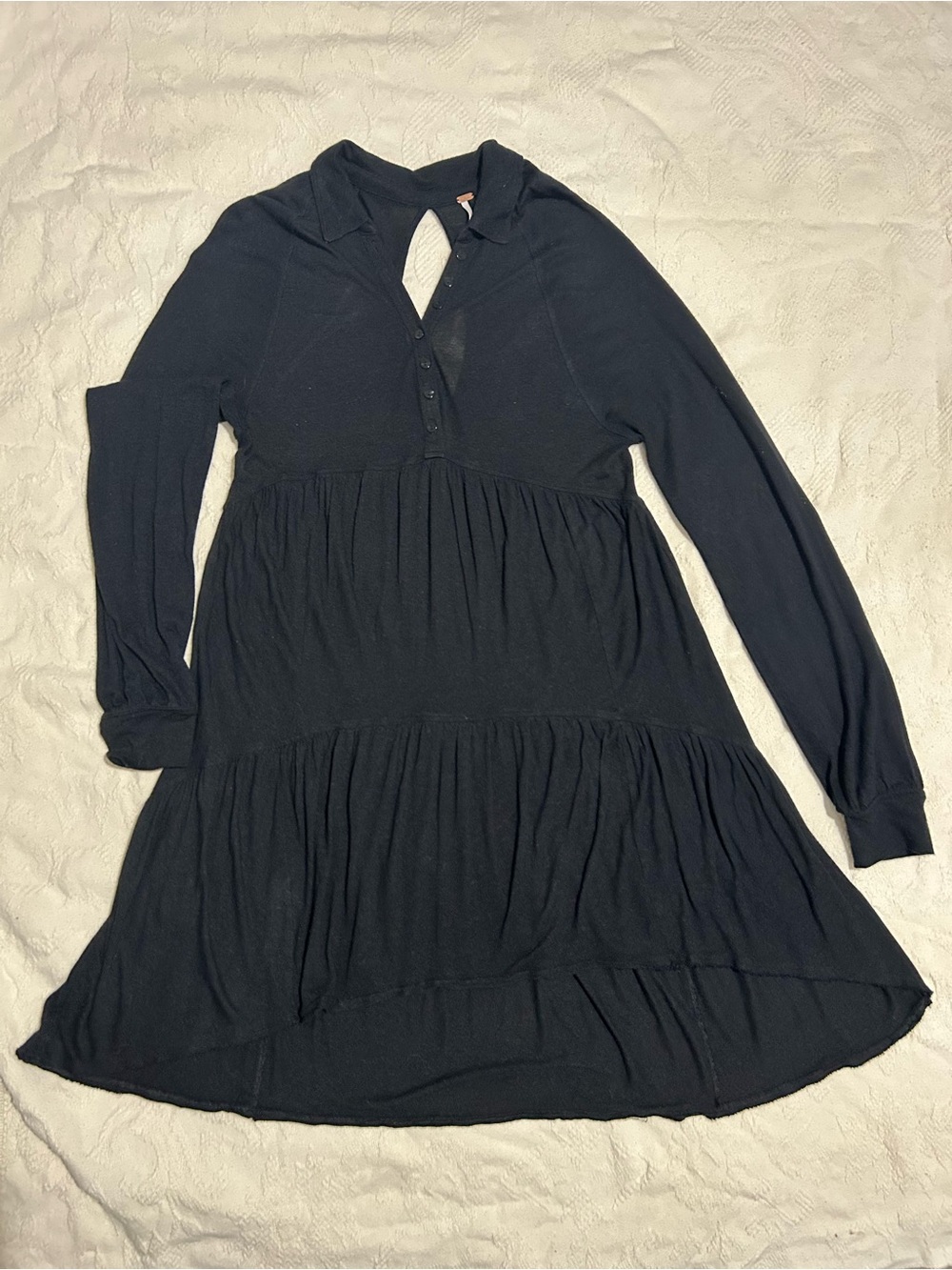 Free People Black Long-Sleeve Tiered Polo Dress